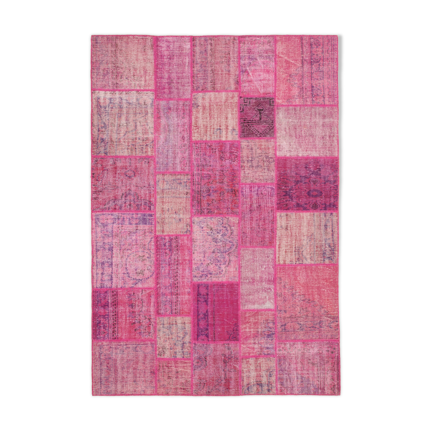 Handmade Oriental Contemporary 207 cm x 304 cm Pink Patchwork Rug