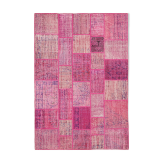 Handmade Oriental Contemporary 207 cm x 304 cm Pink Patchwork Rug