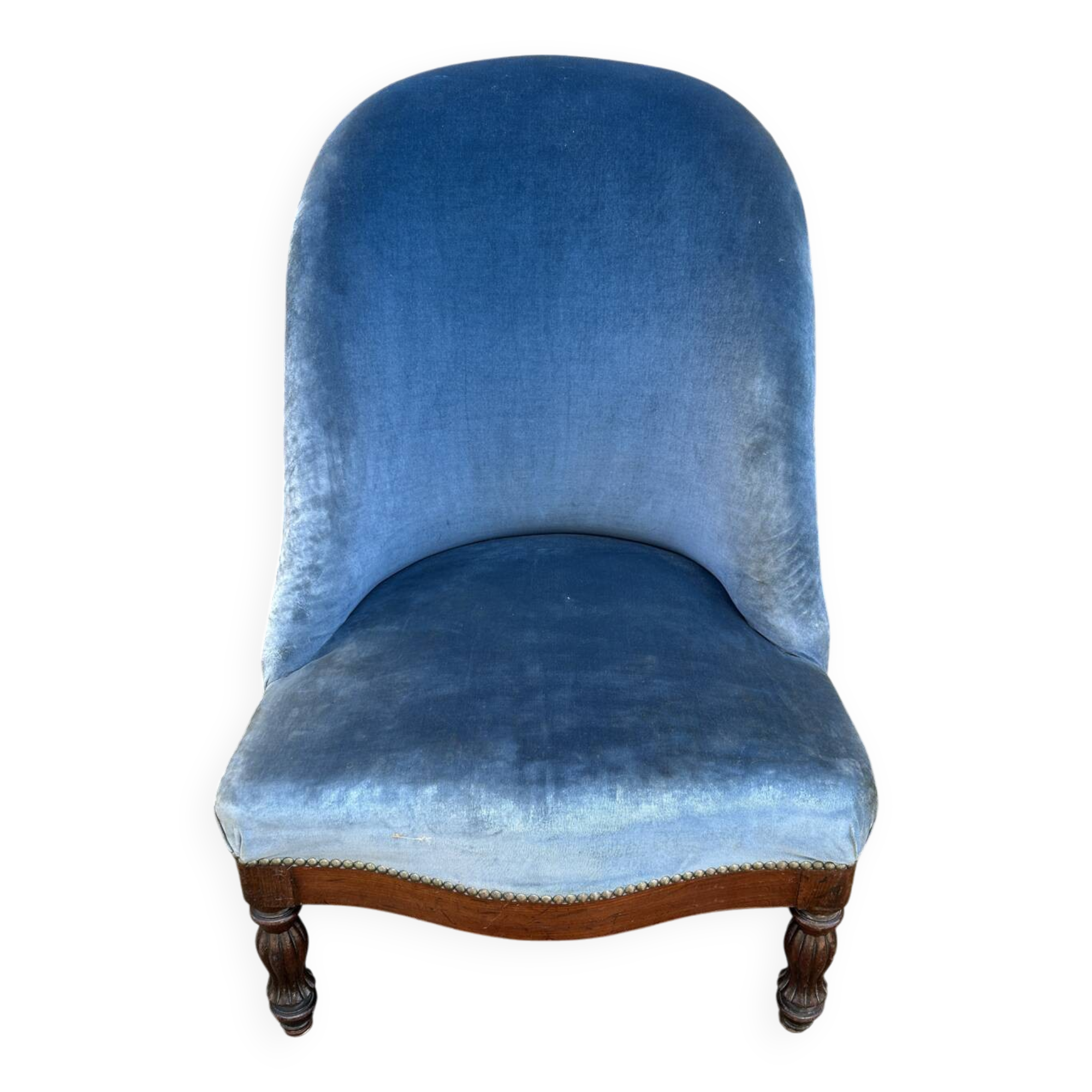Fauteuil crapaud en velours bleu, années 50
