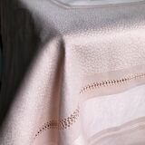 Old damsed tablecloth in linen and silk coral
