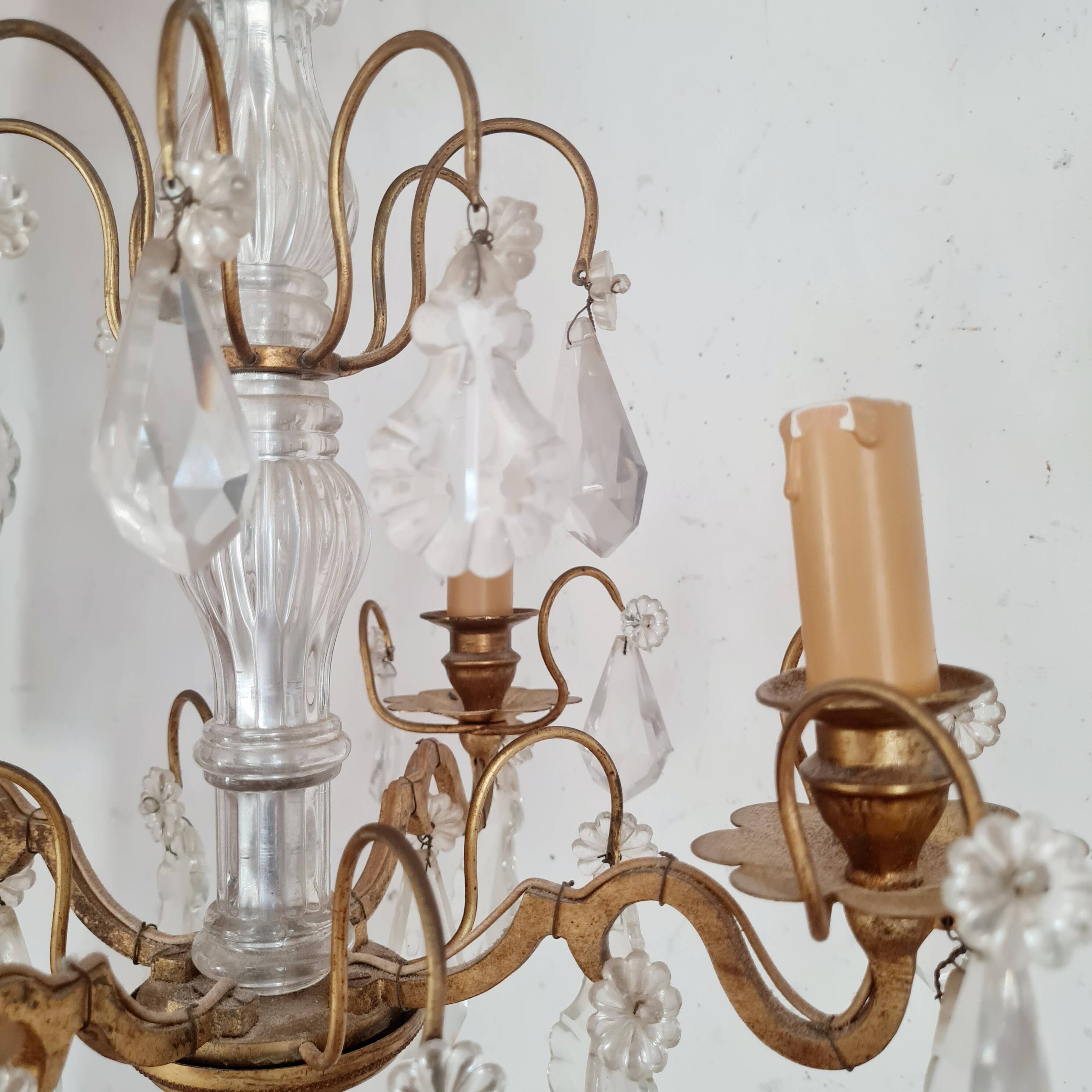 Chandelier with glass flower pendants from the beginning of the last century