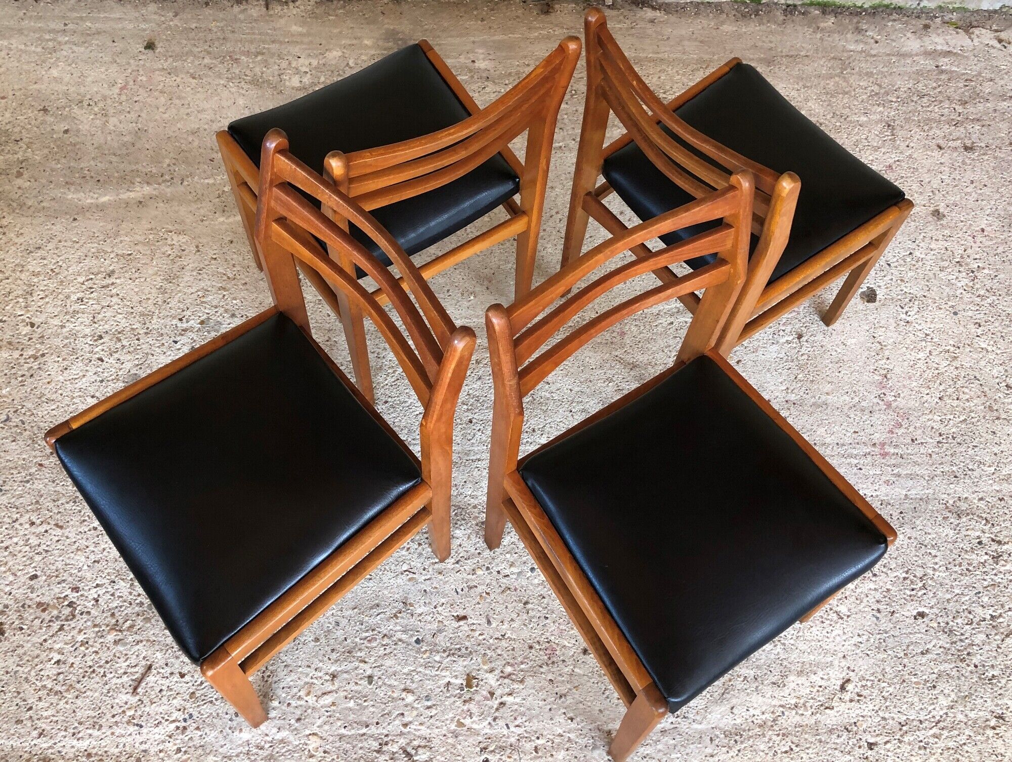 Set of 4 scandinavian chairs in blond teak and black skai 60s