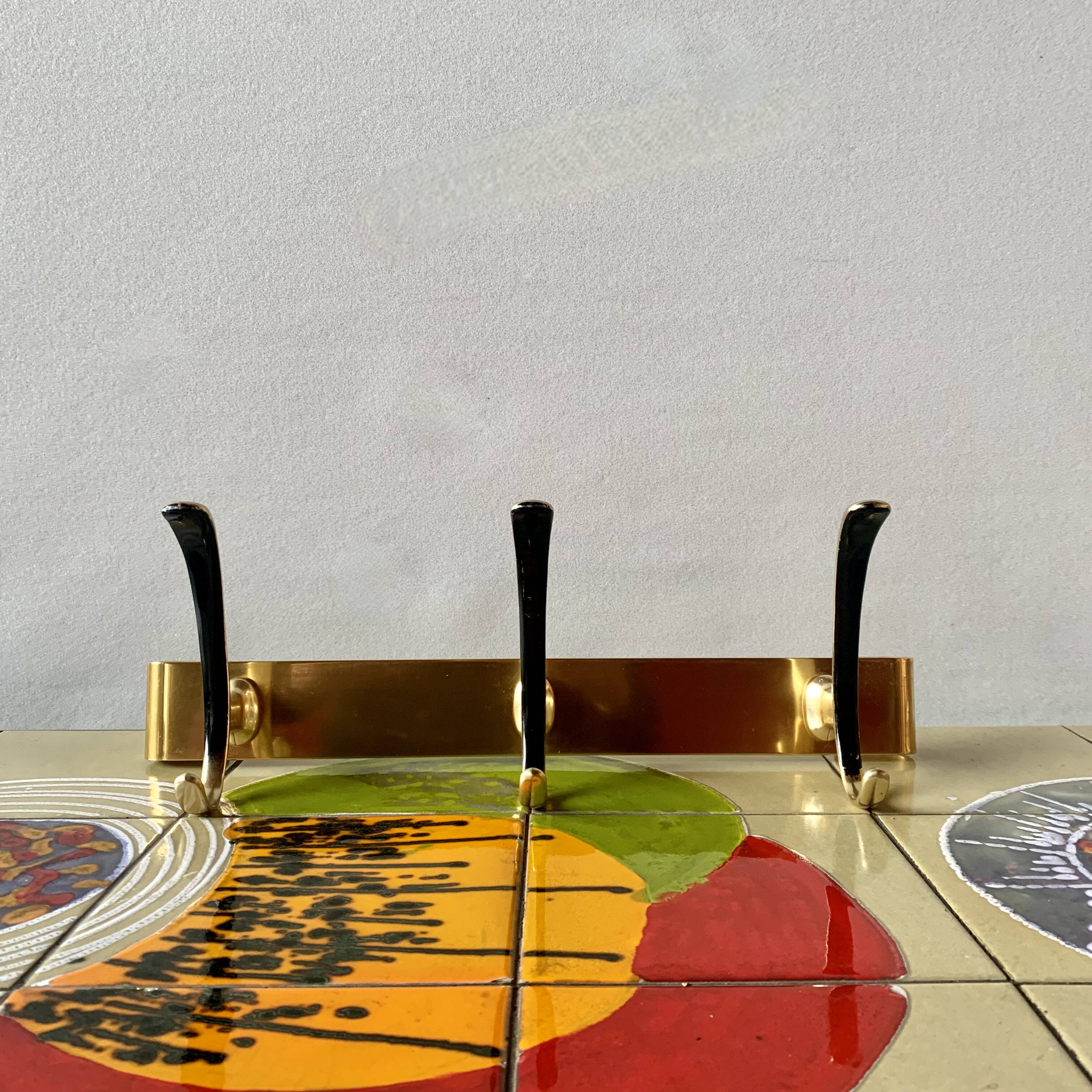 Vintage wall-mounted coat rack in golden aluminum - triple coat hook