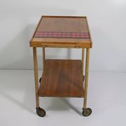 Vintage rolling bar or serving trolley, red ceramic, 1950s design