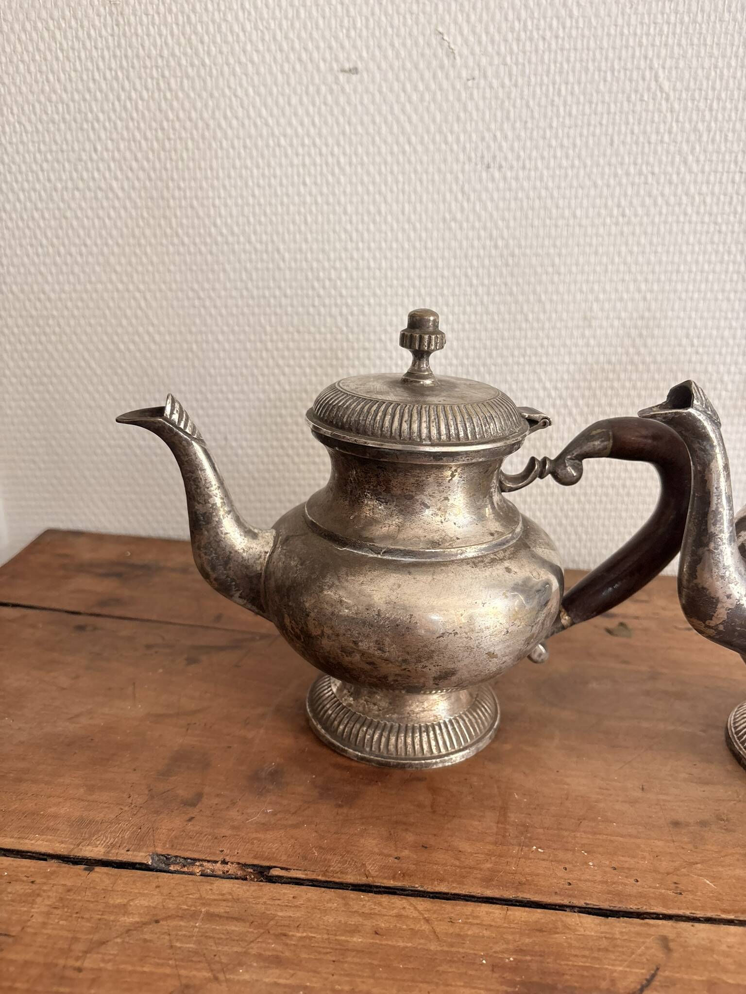 Antique Coffee Pot Teapot Louis XV Silver-Plated Metal 20th Century Coffee Set