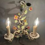 Appliques en fer forgé polychrome à deux lumières, Italie 1950-1960