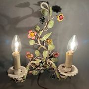 Two-light polychrome painted wrought iron wall lights, Italy 1950/1960.