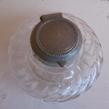 Old spiral glass inkwell with metal cabochon early XXth century