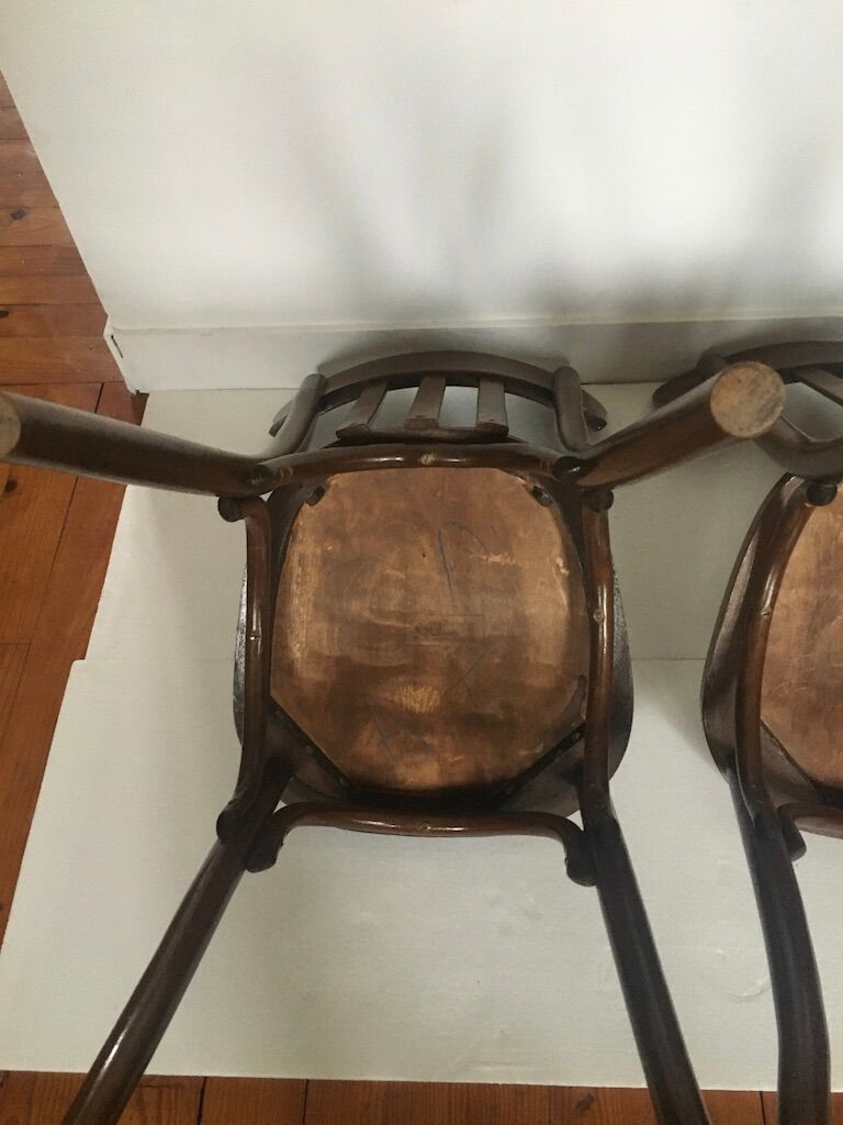 Baumann wood and leather chairs