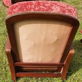 2 Art Deco armchairs in red velvet and wood