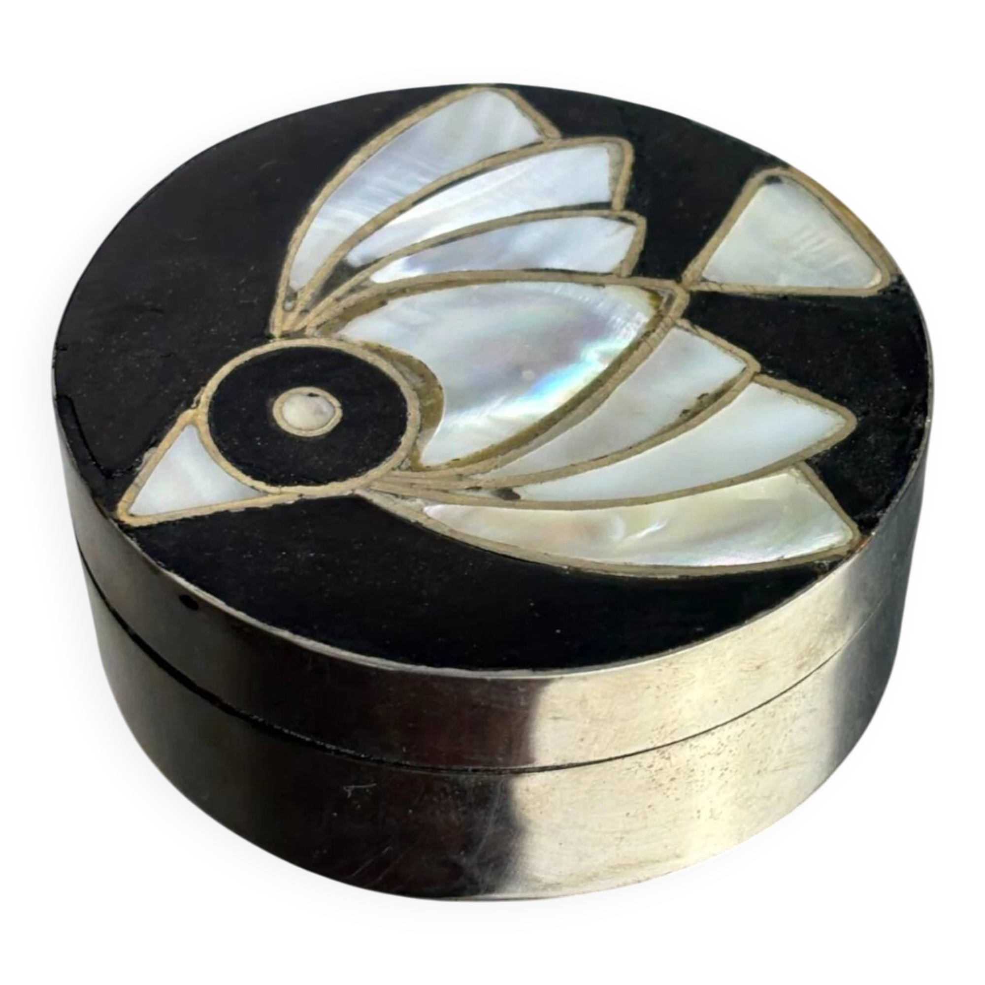 Boîte à poisson en coquille d'abalone et en argent d'alpaga, Mexique, 1970