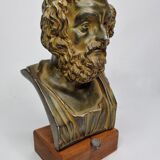 Bust of Homer in patinated plaster on wooden base, 21 cm