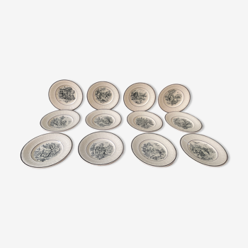 Lot de 12 petites assiettes Digoin Sarreguemines, « Les Mois »