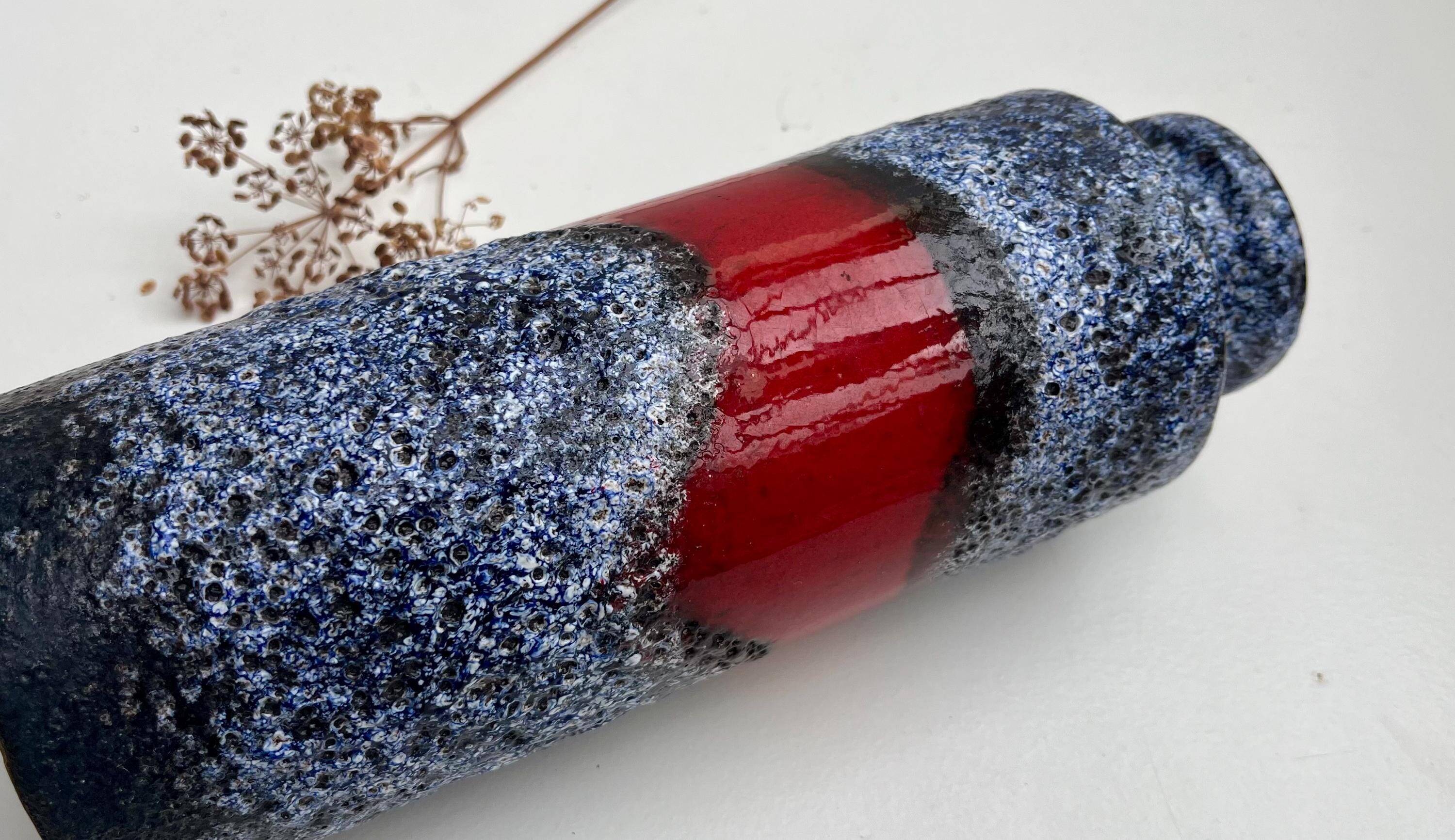 Vase Fat Lava bleu et rouge West Germany