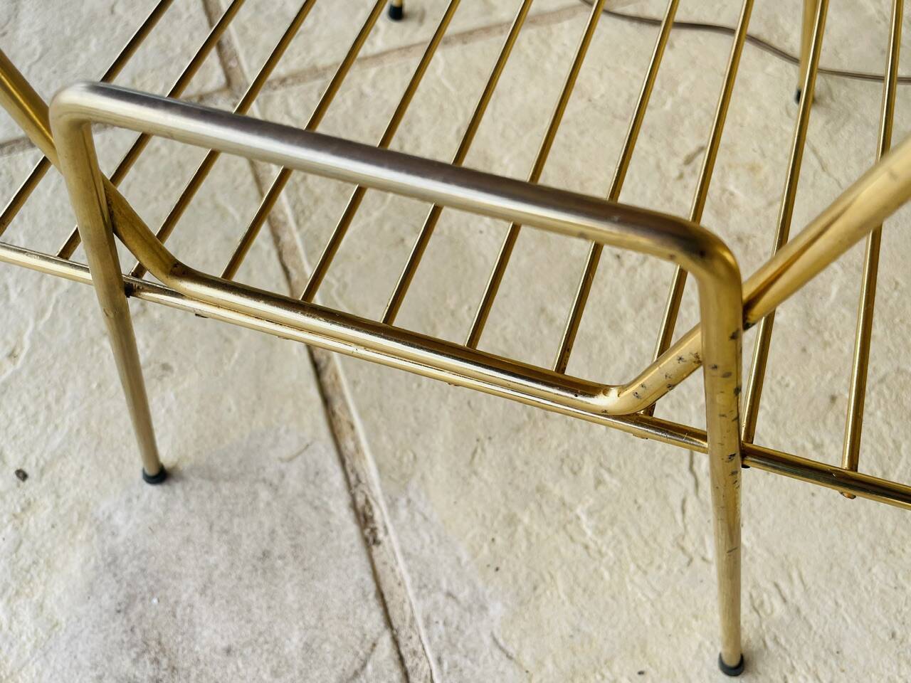 Vintage articulated floor lamp with shelf and magazine holder 1960s
