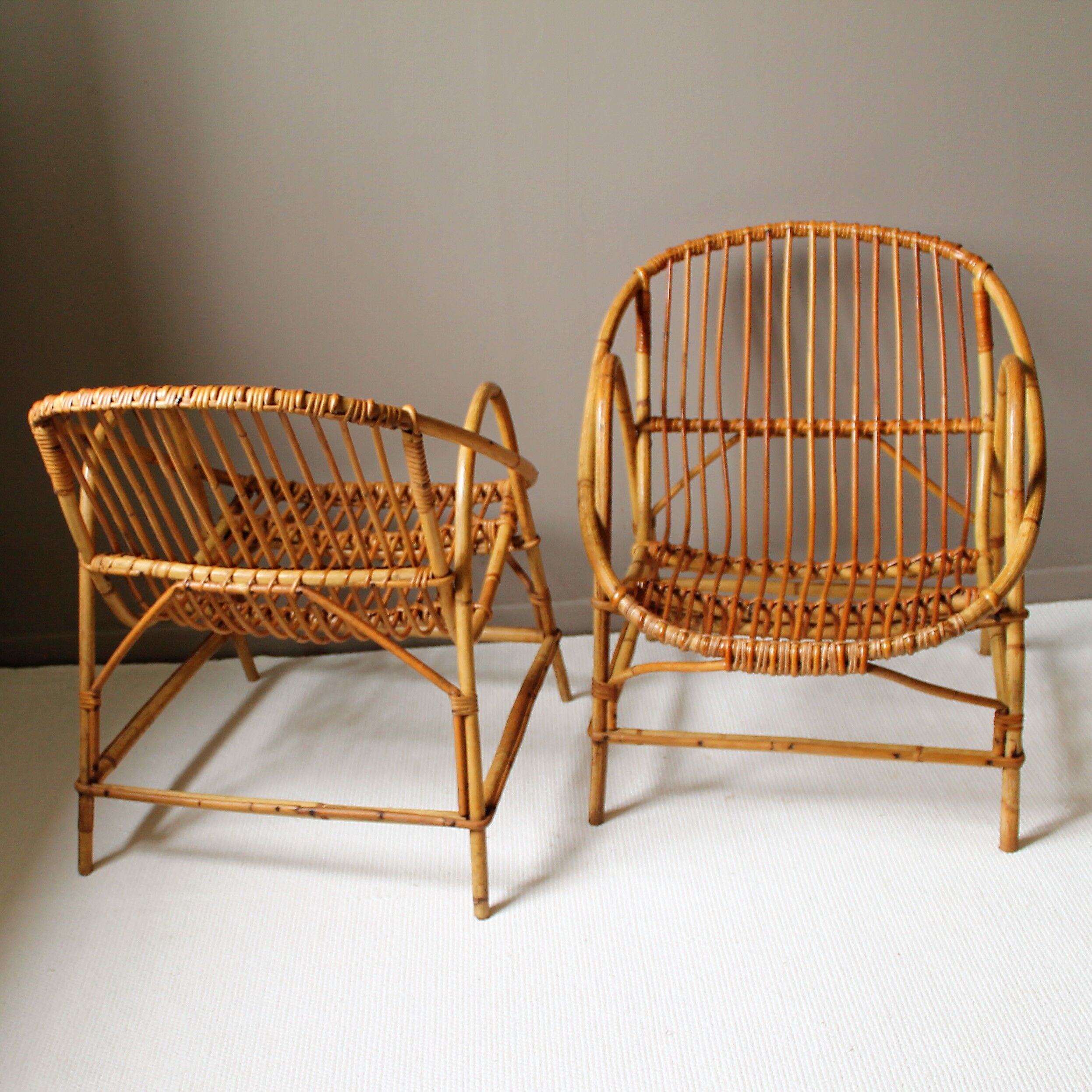 Pair of vintage rattan armchairs