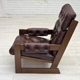 1970s, Scandinavian highback armchair, brown furniture leather, dark beech.