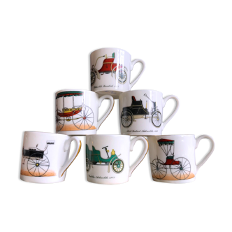 Vintage mocha service collection 6 cups cars real limoges porcelain of paris