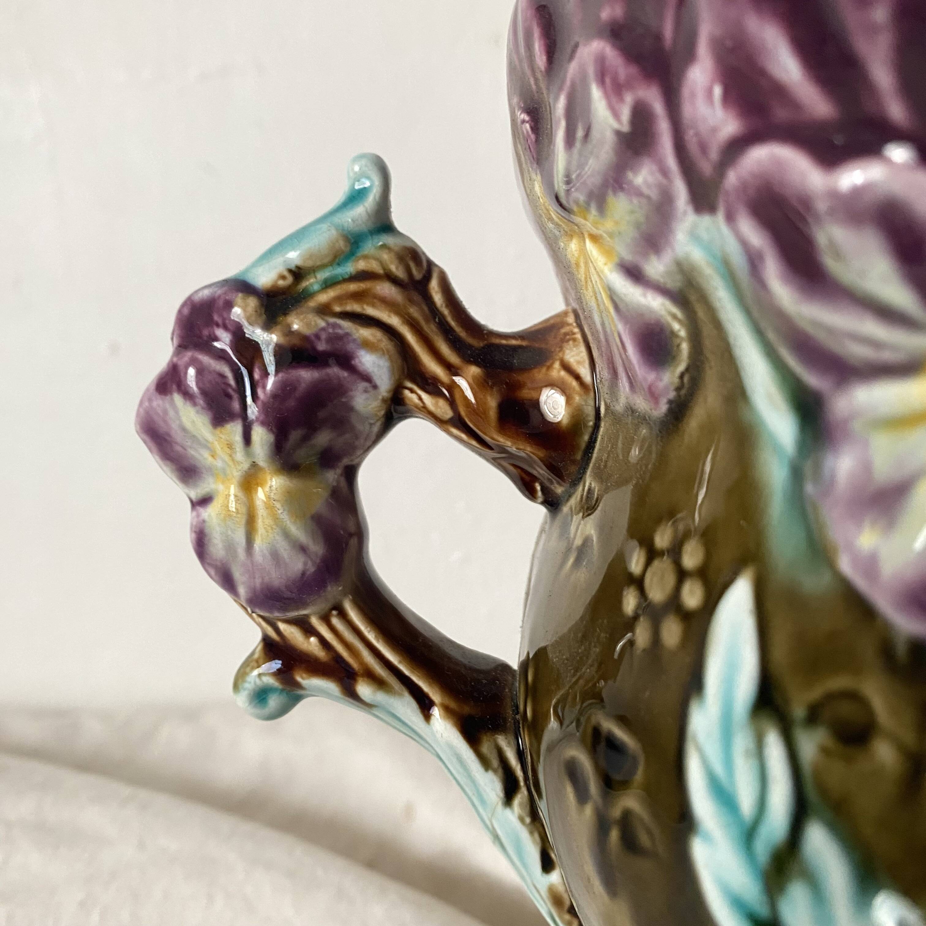Art Nouveau earthenware cachepot, Onnaing pansies