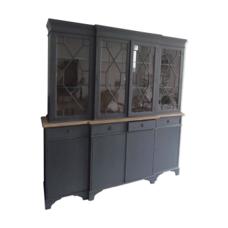 Slate grey china cabinet with wood interior