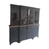 Slate grey china cabinet with wood interior
