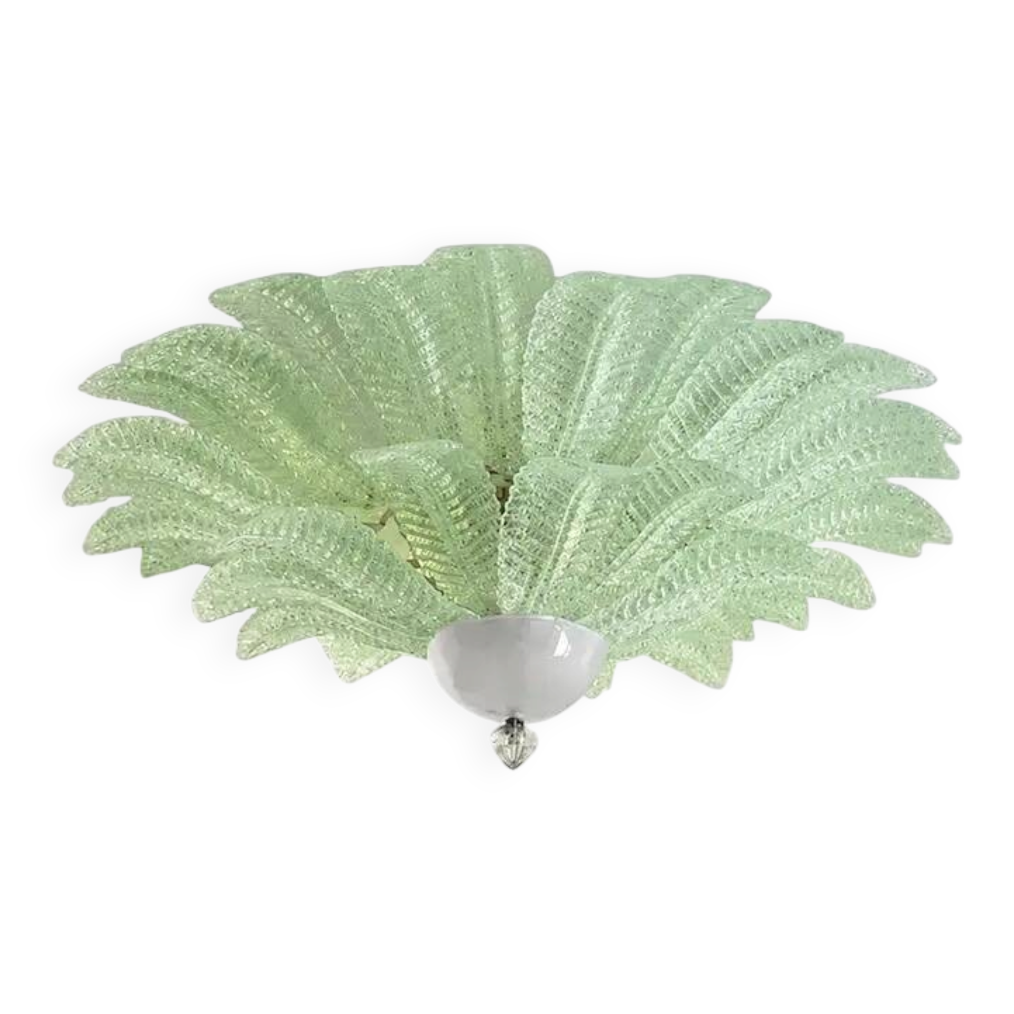 Venetian Leaves Flush Mount in Green Murano Glass by Simoeng
