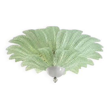 Venetian Leaves Flush Mount in Green Murano Glass by Simoeng