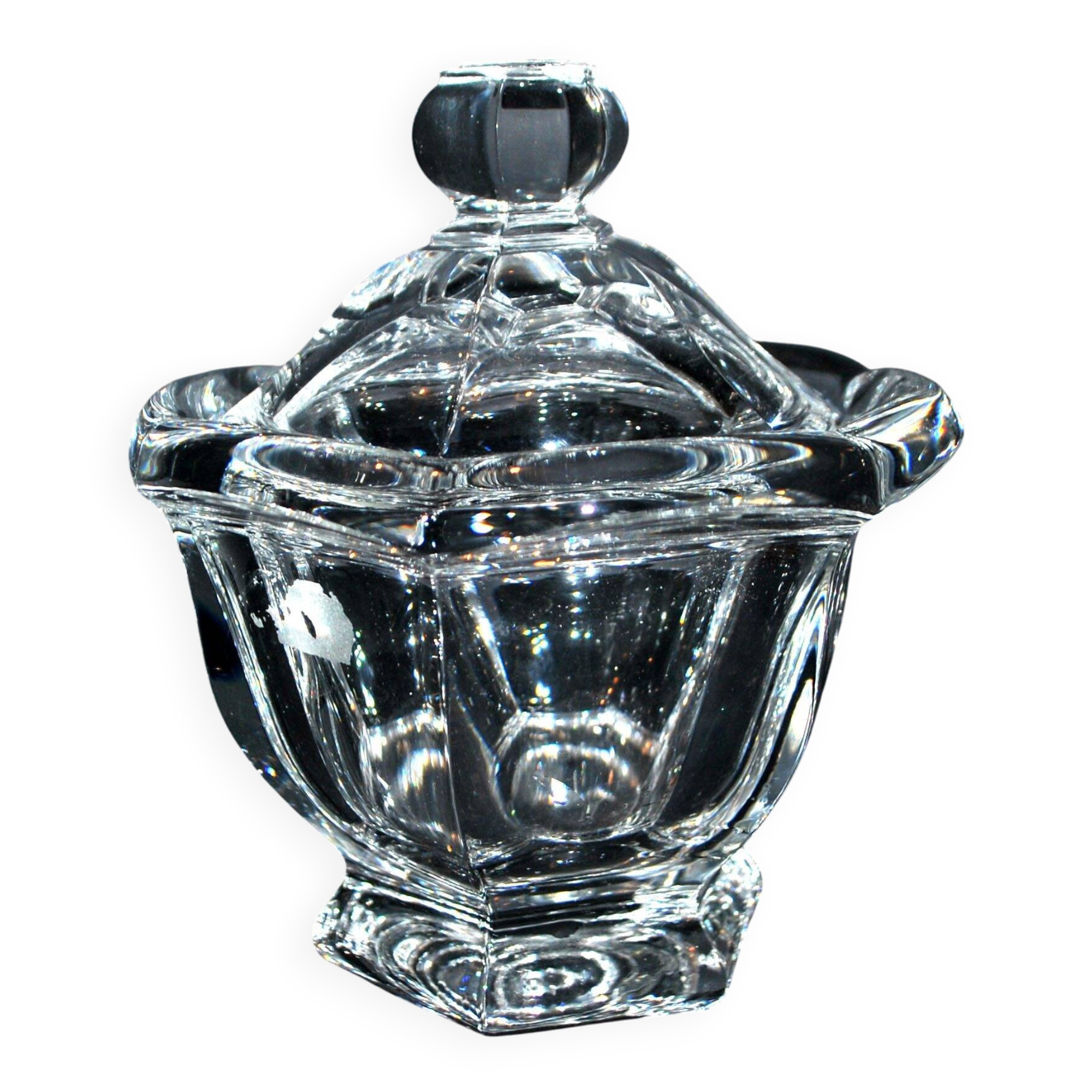Baccarat Harcourt Missouri Flat Ribbed Crystal Sugar Bowl - Defect