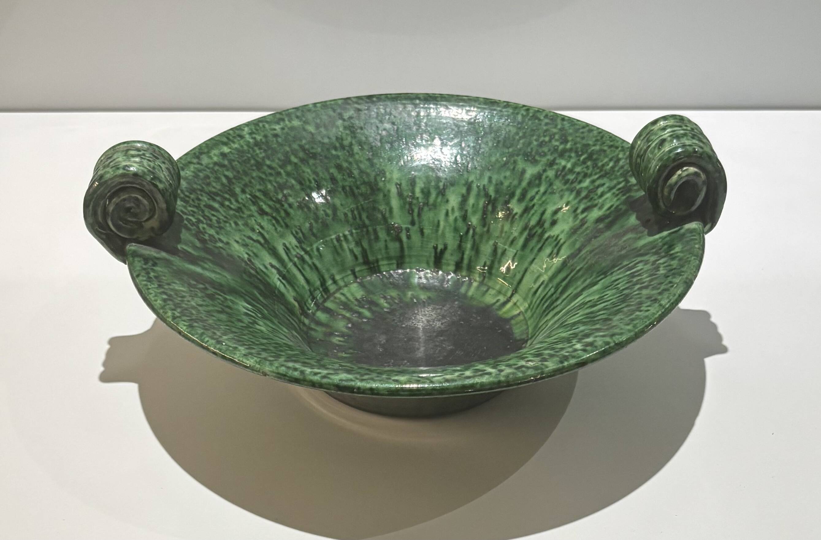 Large vintage Foucard-Jourdan Vallauris green ceramic bowl; 1960s