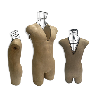 Vintage Mannequin in Papier Mache and Wireframe (set of 3 Torsos)