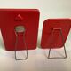 Paire de petits miroirs rouges style barbier