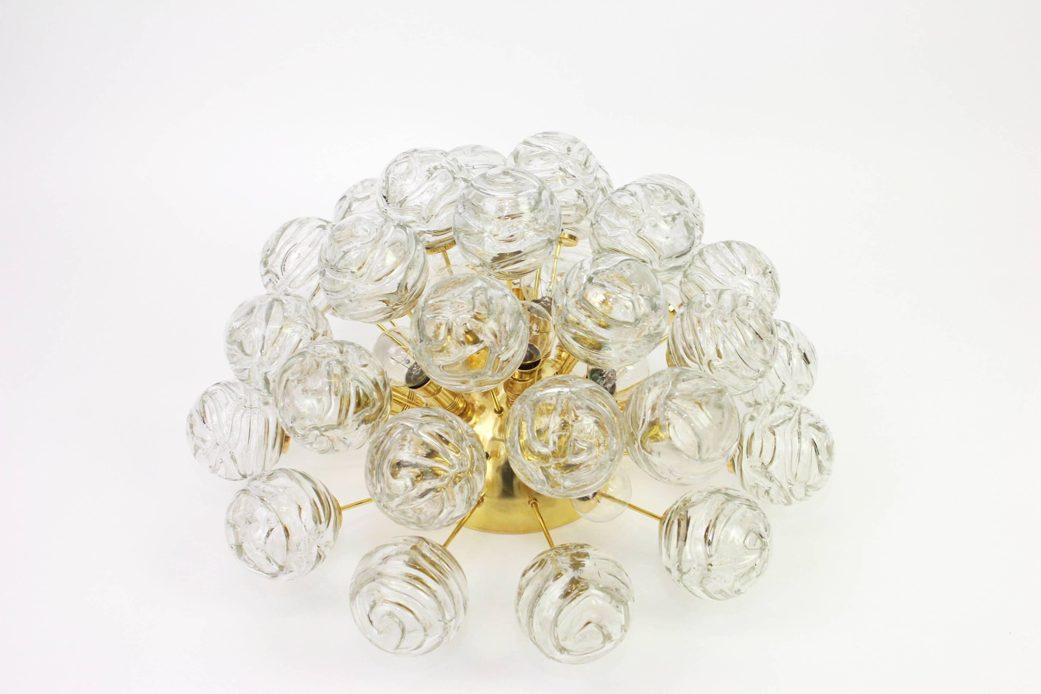 Superb Sputnik ceiling light with snowball glass by Doria, Germany, 1970s.