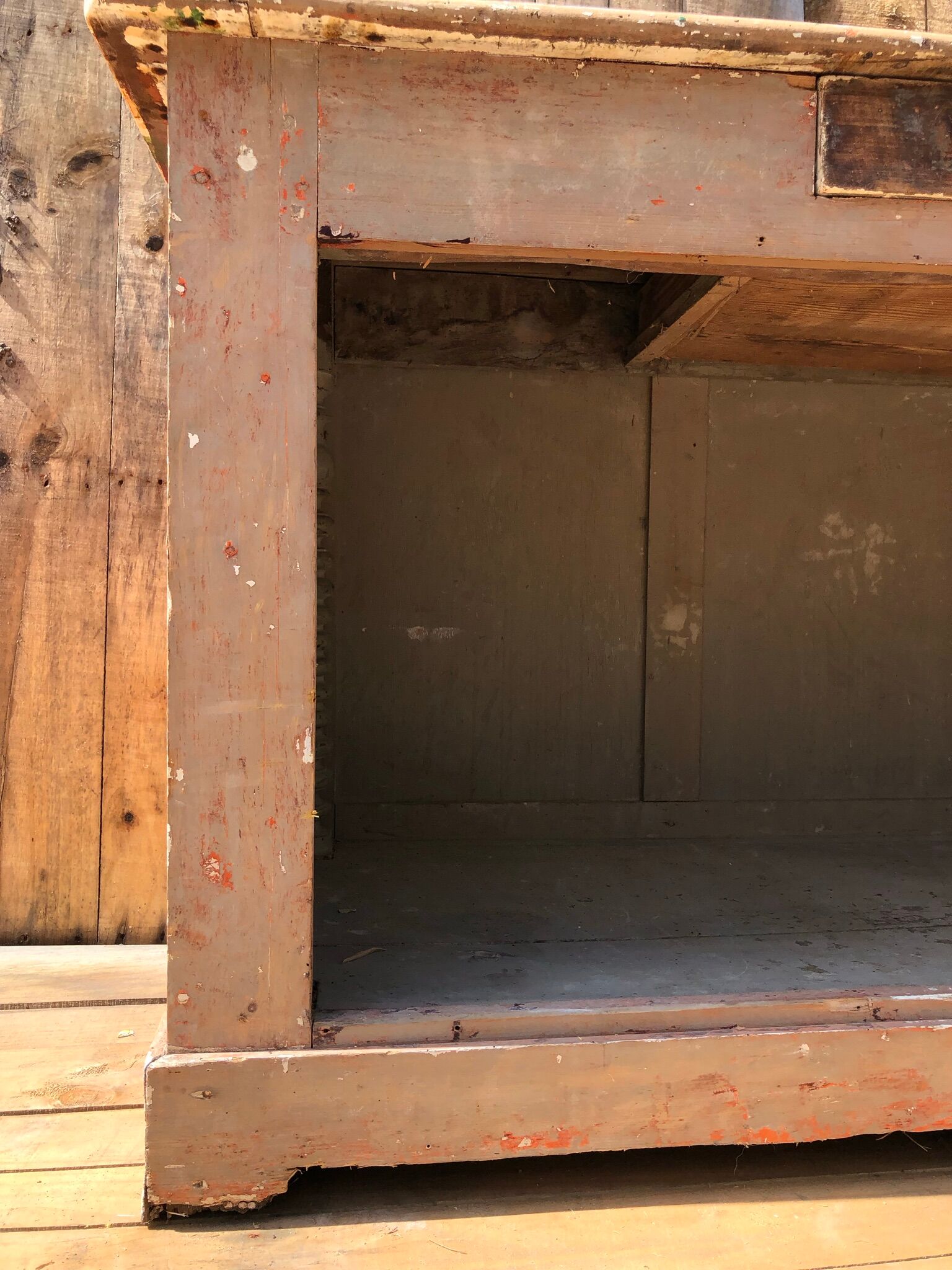 Patinated raw wood countertop