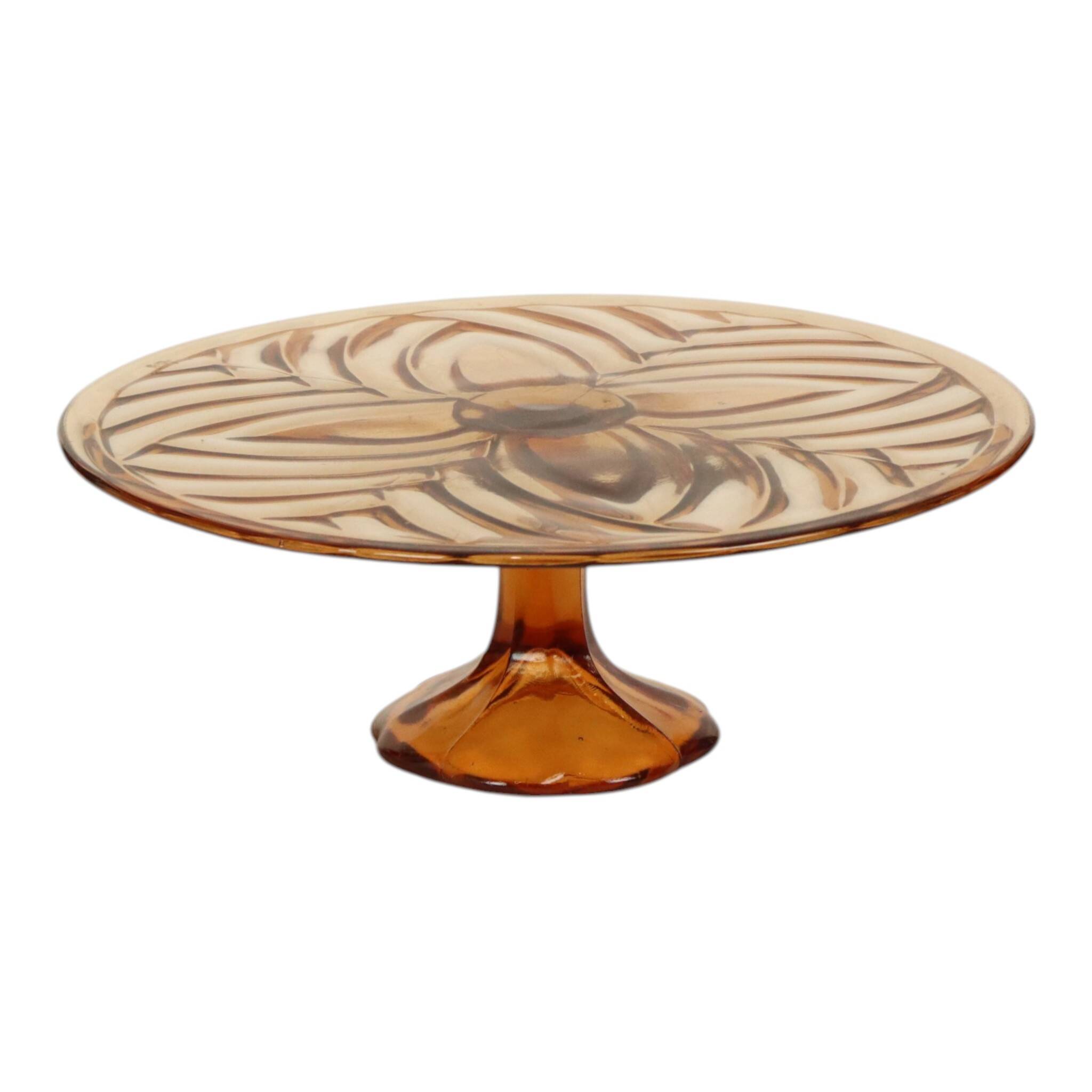 Orange Amber Art Deco Cake Plate Pastry Dish Val Saint Lambert