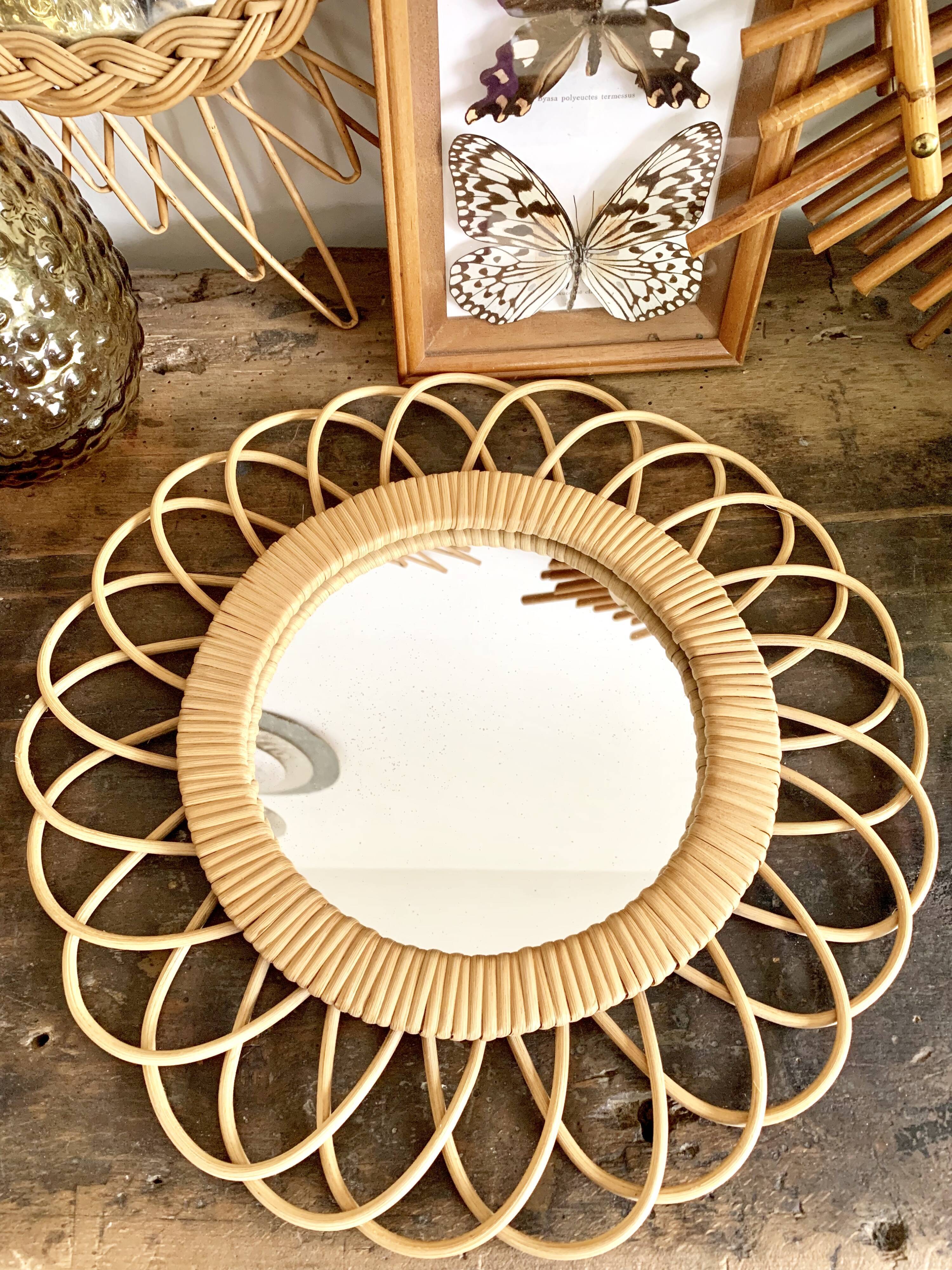 Mirror rattan vintage 36x36cm