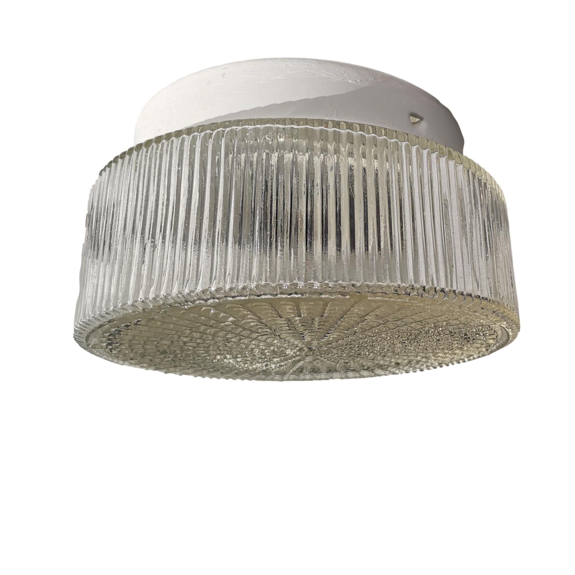 Small minimalist clear glass round flush mount lamp 1960s