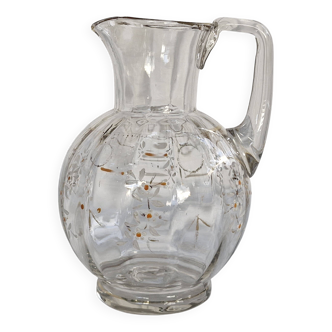 Antique enamelled pitcher, blown and bubbled glass - Early 20th century