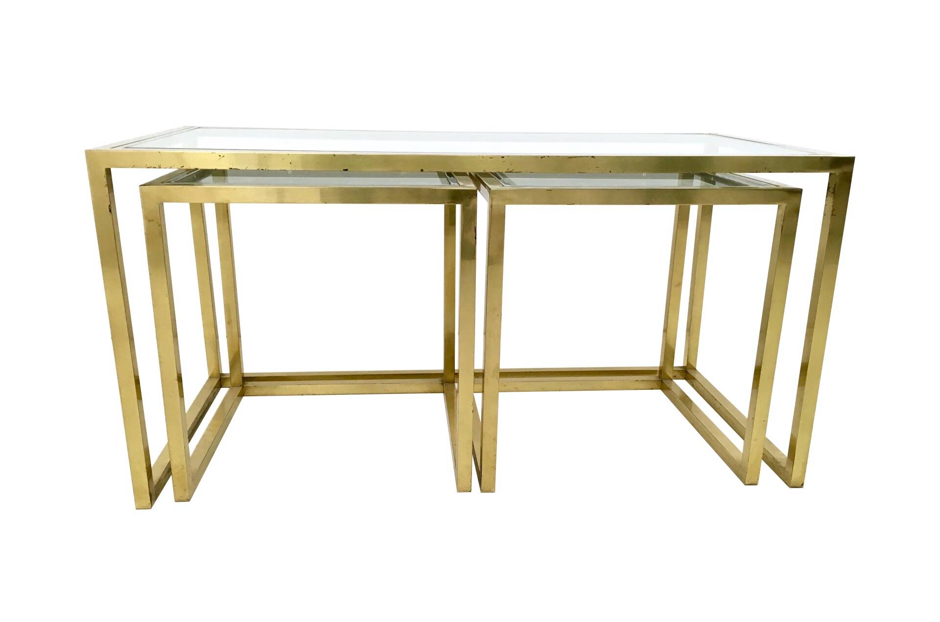 1970s Postmodern Nesting Tables by Romeo Rega, Brass, Glass and Steel