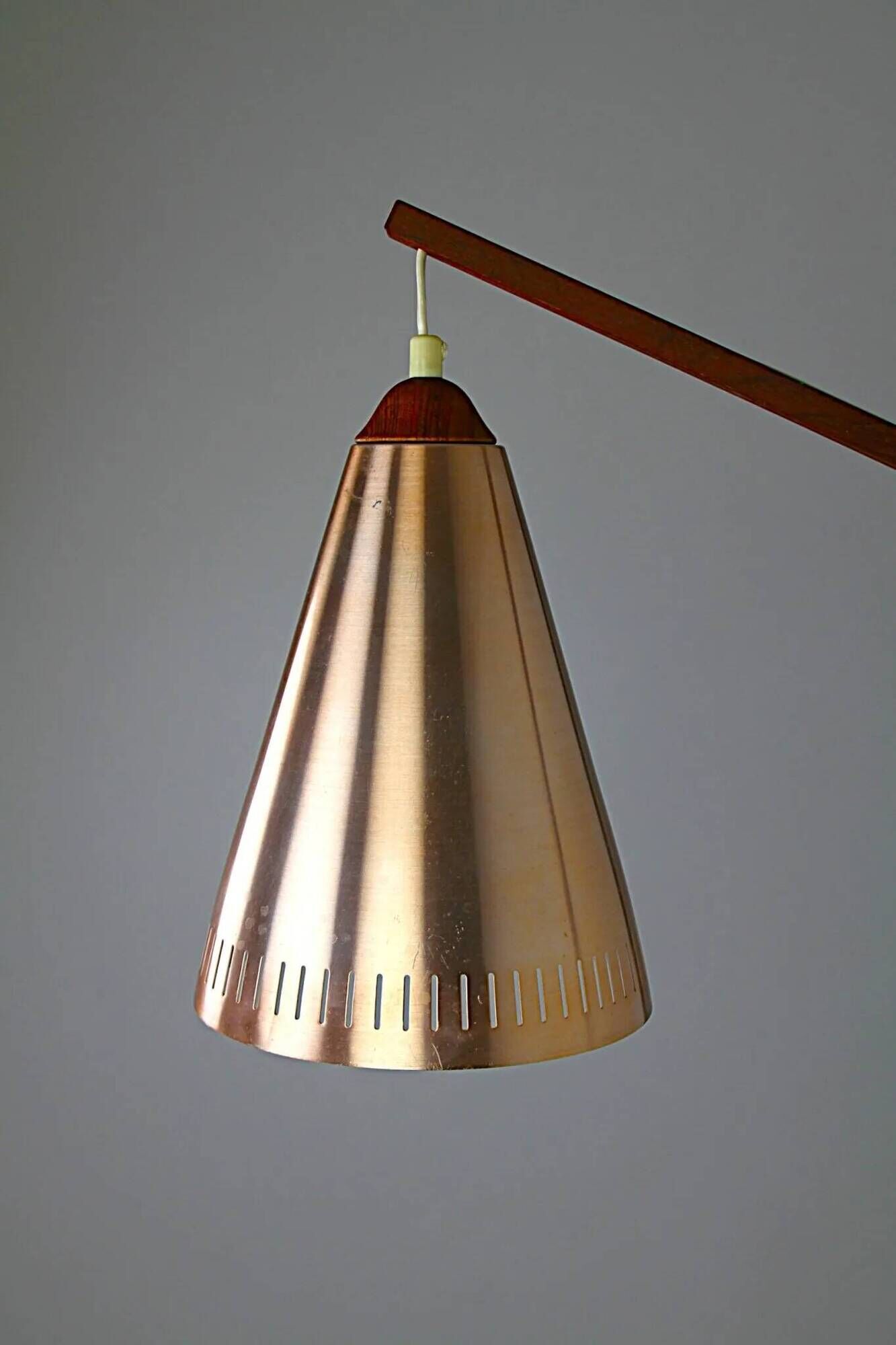 Uno & Östen Kristiansson for Luxus Vittsjö — Teak & Copper Wall Lamp, Sweden, 1960s