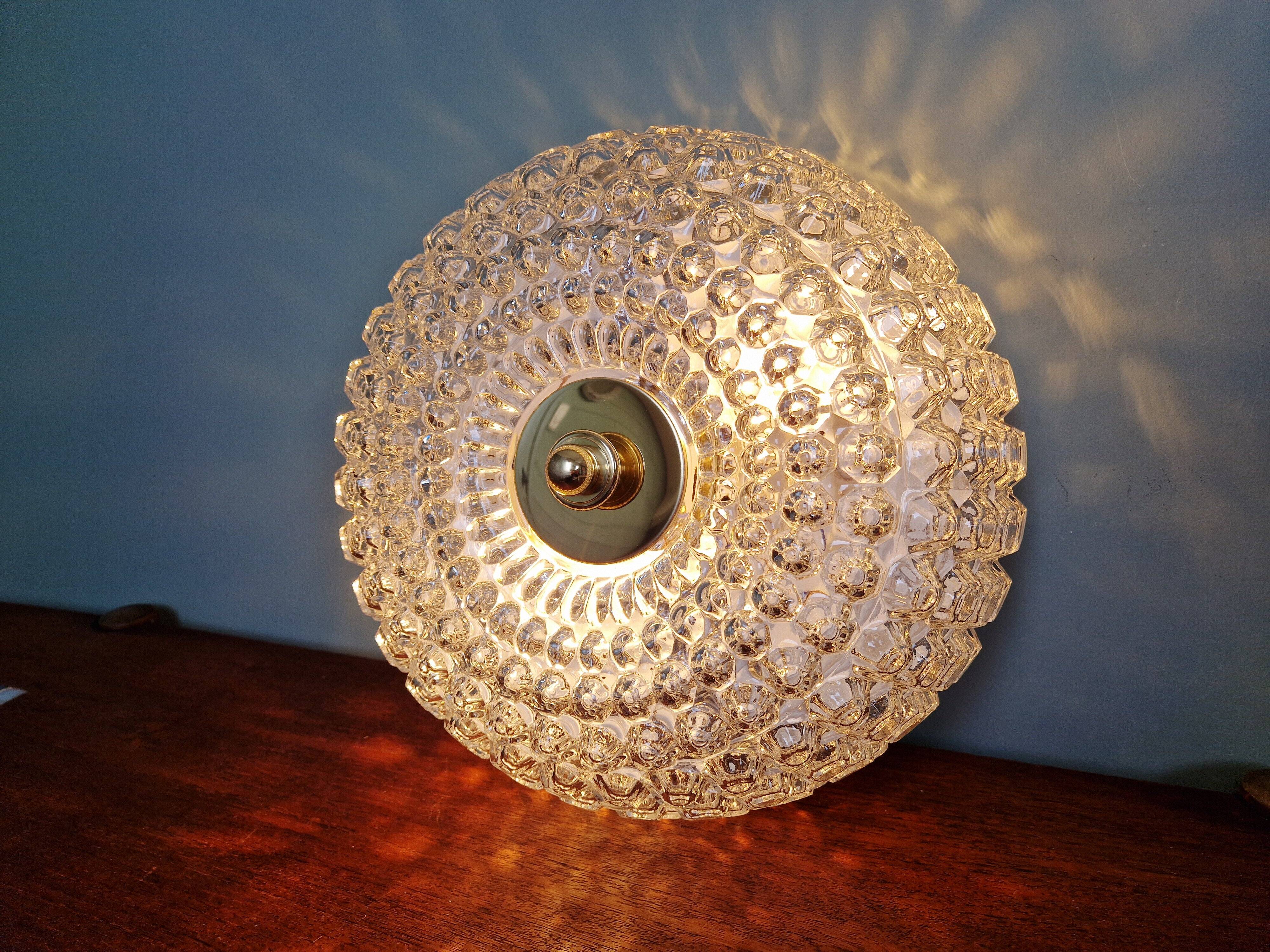 Large honeycomb glass ceiling light and brass, Glasshütte Limburg, 1970