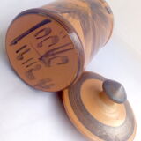 Terracotta ceramic pot with blue flowers