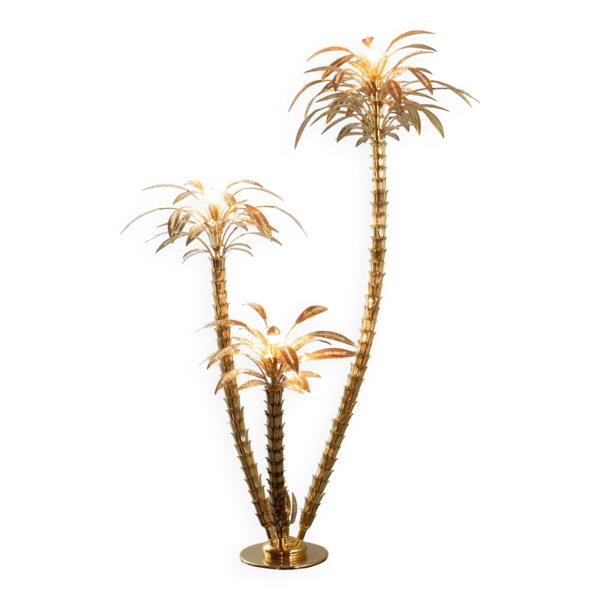 Superbe lampadaire italien en forme de palmier doré avec 3 branches scintillantes, années 70 — Beyit
