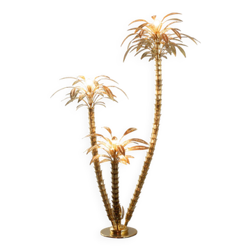 Superbe lampadaire italien en forme de palmier doré avec 3 branches scintillantes, années 70