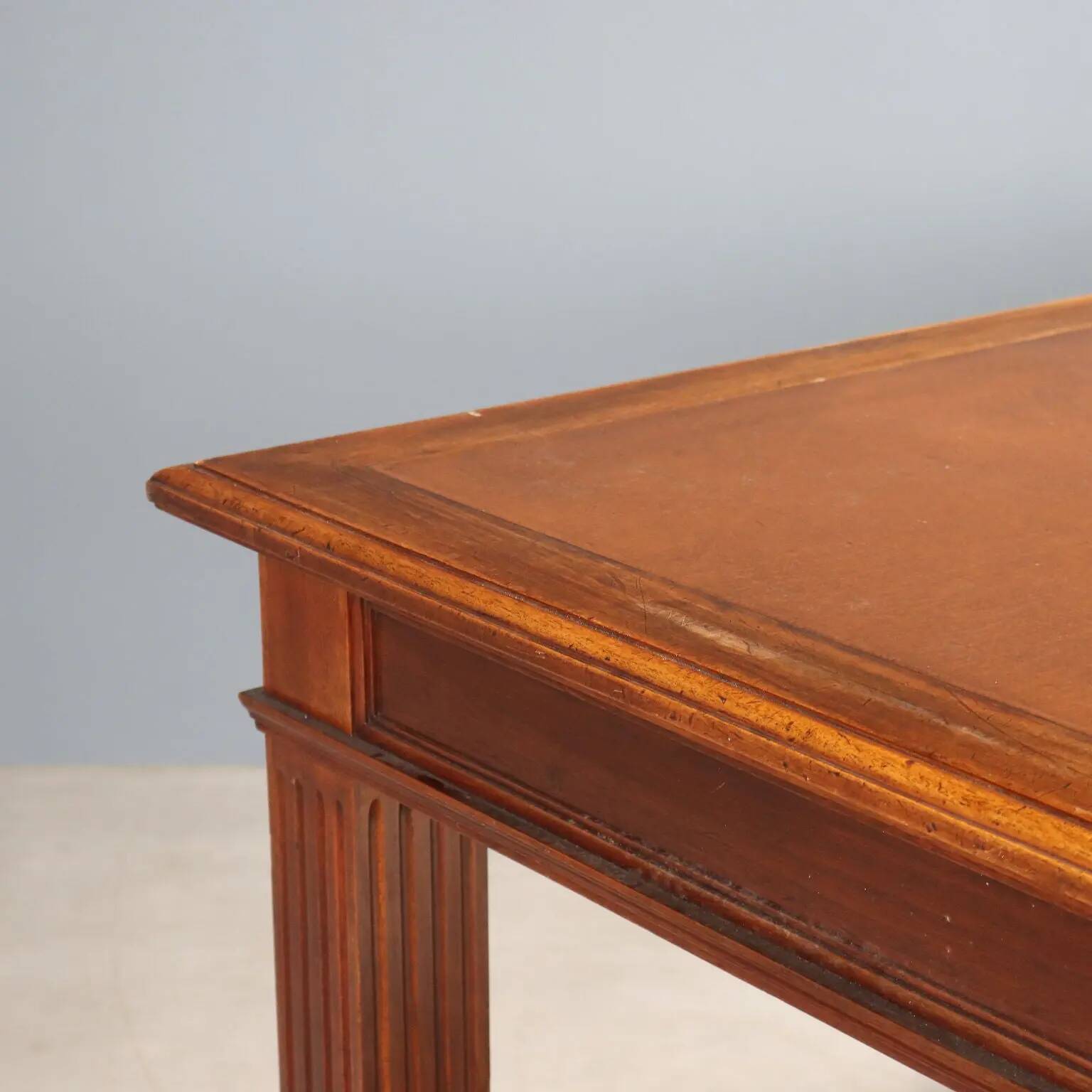 Antique walnut desk with brown leather, Italy, 19th century