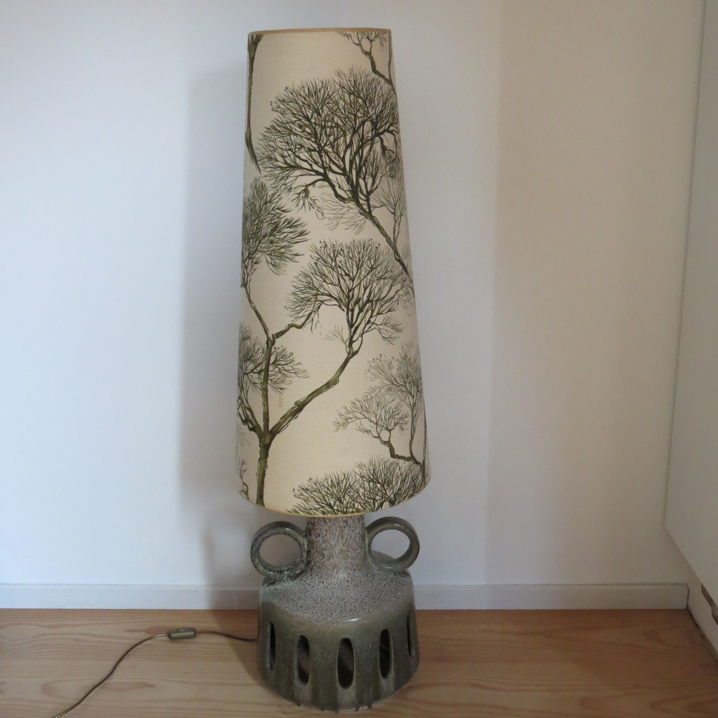 West german fat lava pottery twin bulb floor lamp 1970s