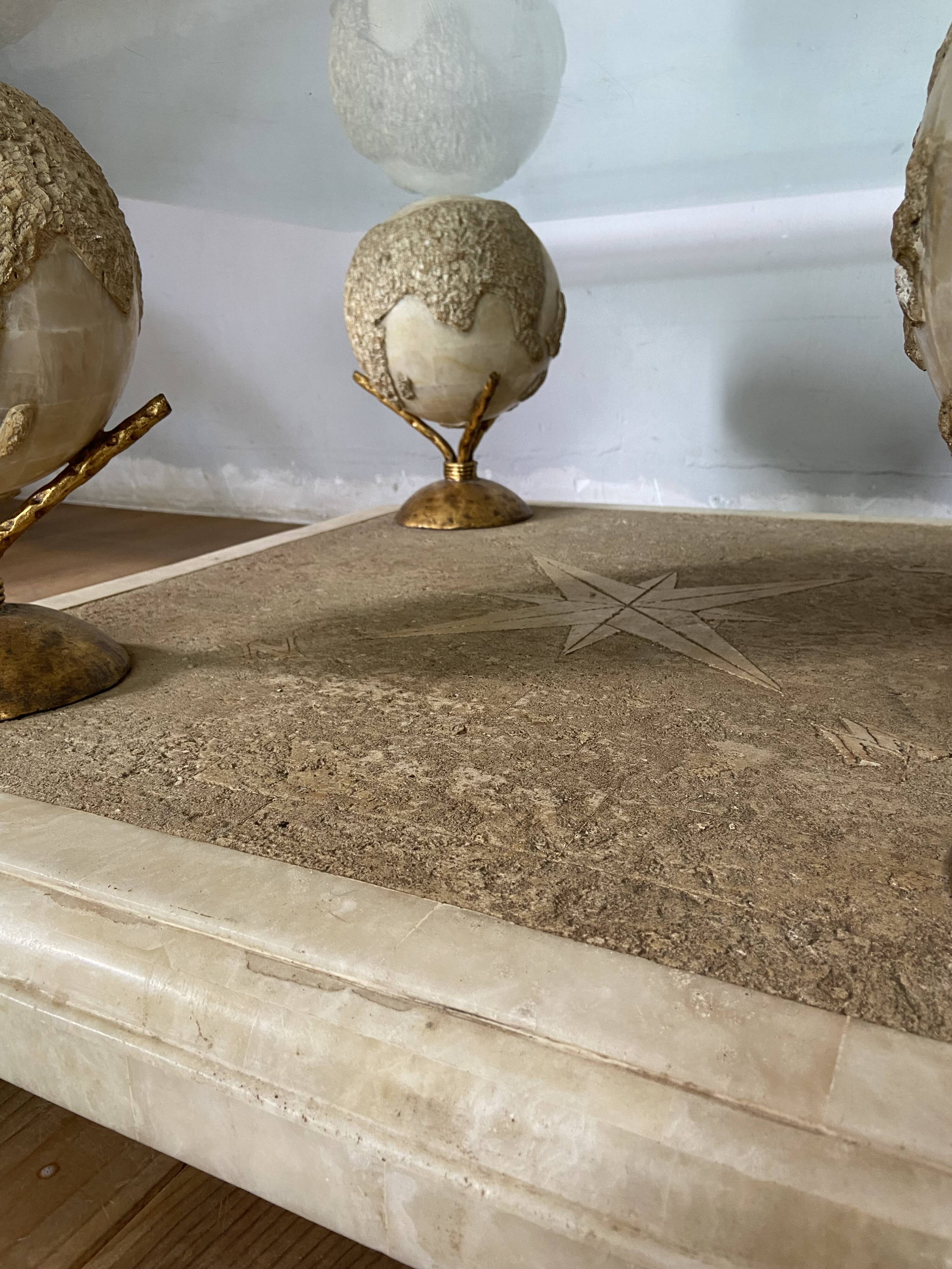 Design coffee table 70-80s in glass and alabaster