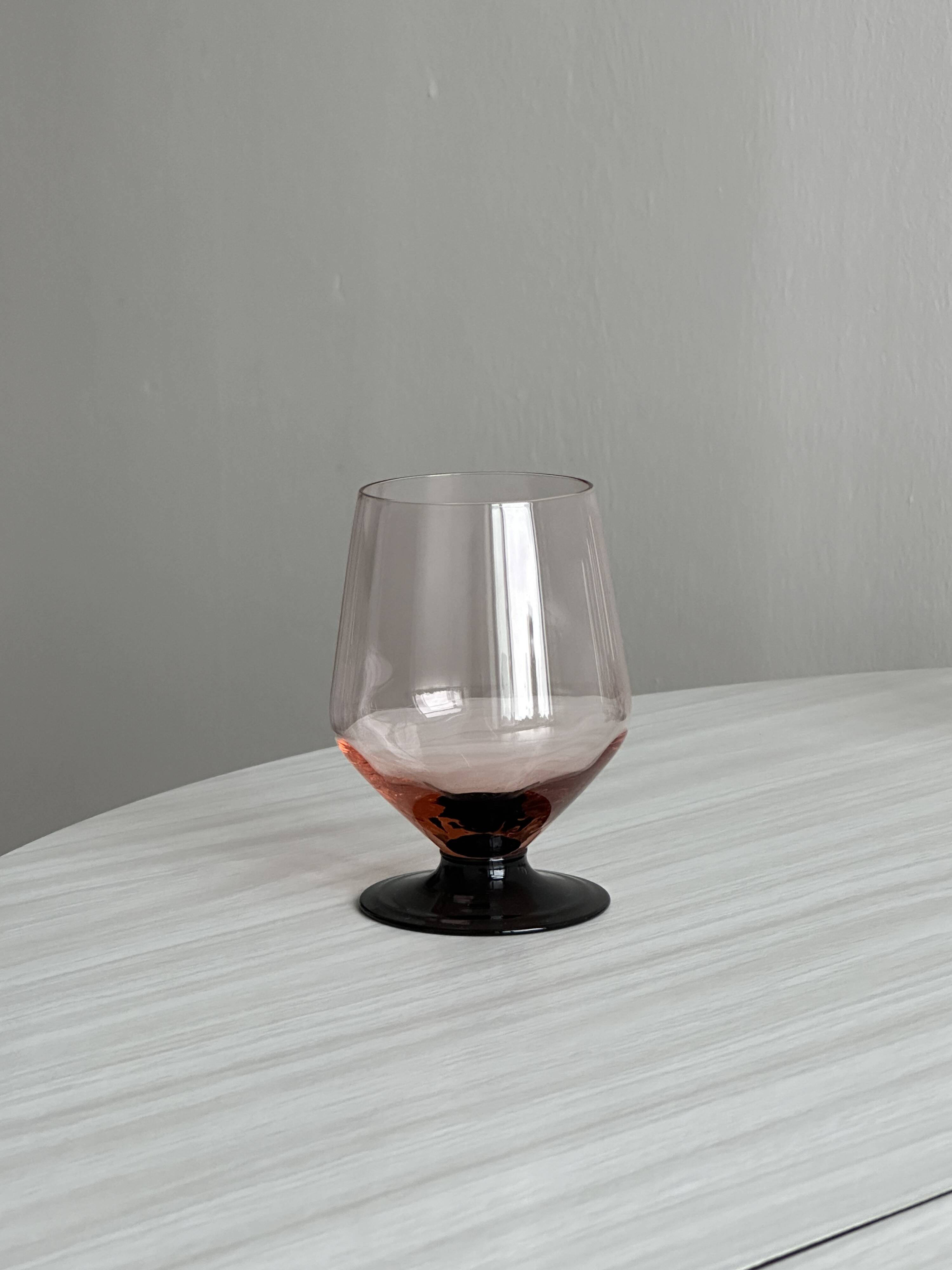 6 vintage translucent pink glasses with black stems