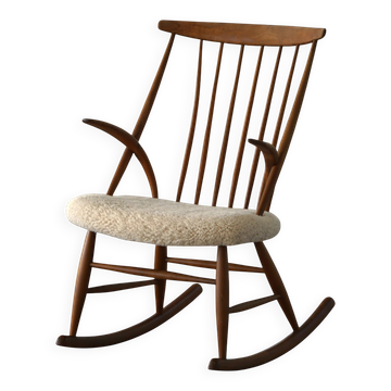Modernisme danois, fauteuil à bascule Illum Wikkelsø pour N. Eilersen, Danemark, années 1960