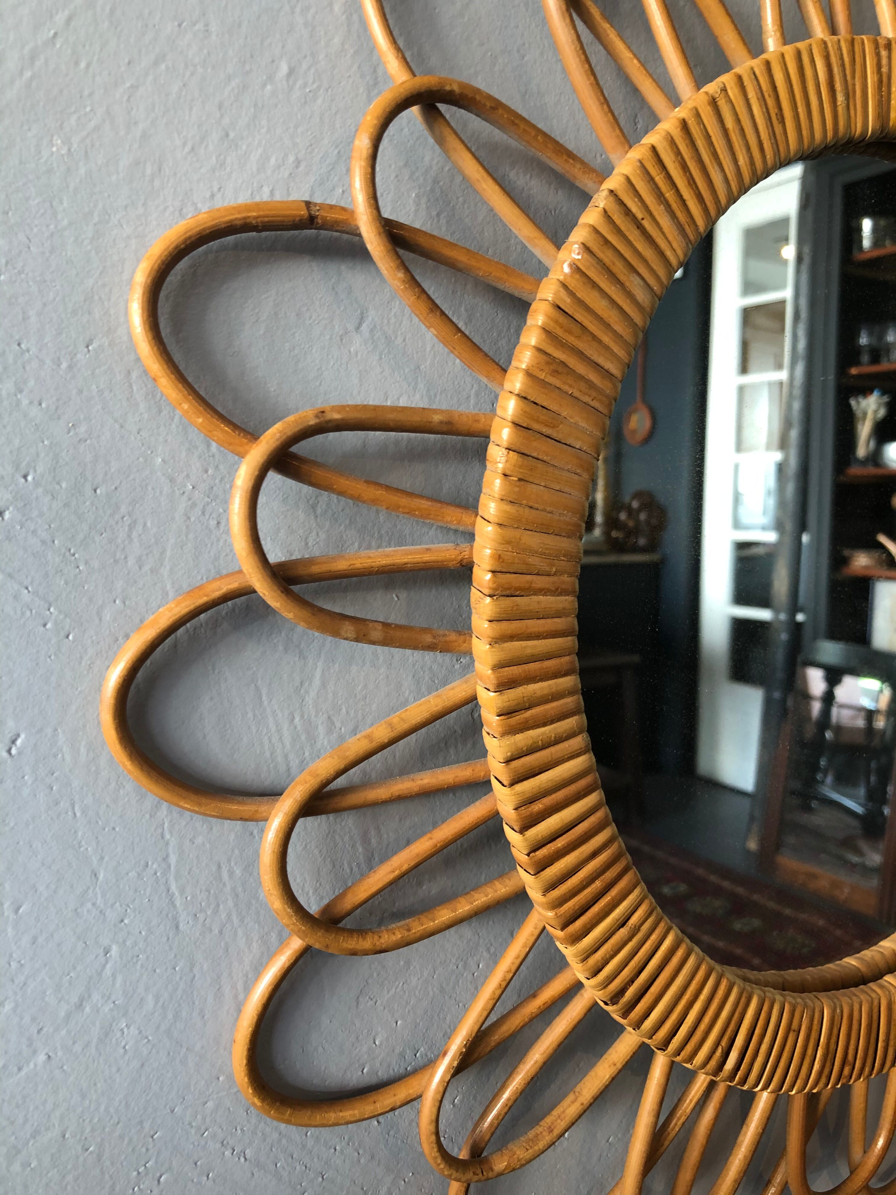 Vintage rattan sun mirror