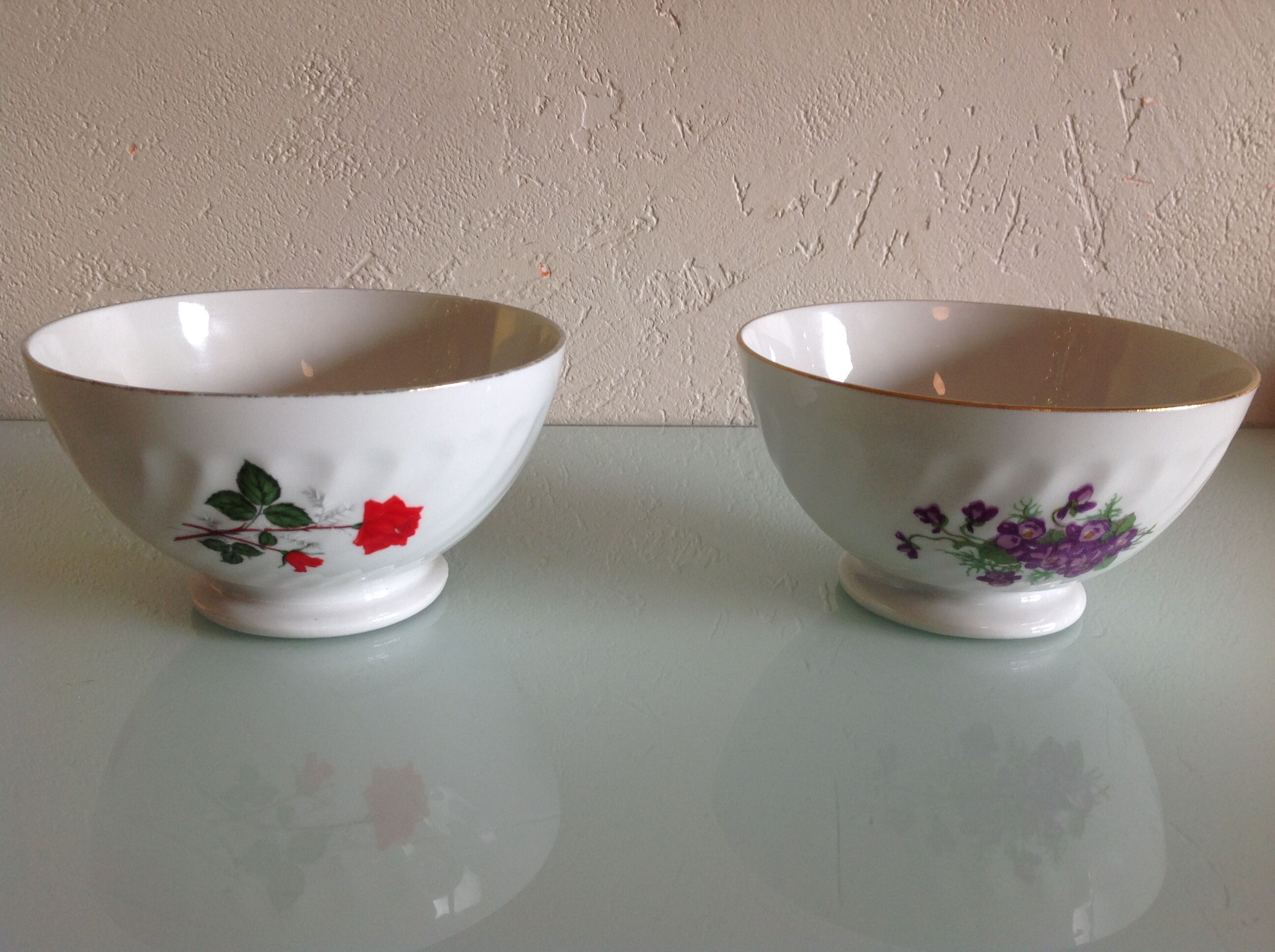 Two white bowls with floral decor in Limoges SD porcelain / vintage 60-70